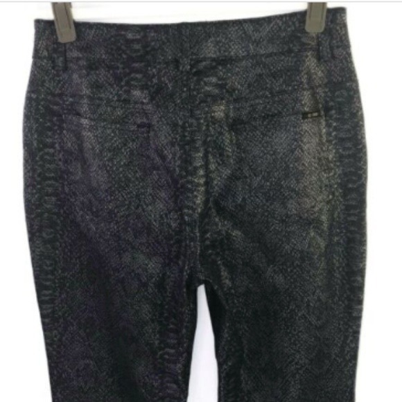 Dark Blue Metallic Snakeskin Skinny Ankle Pants 8 - Picture 2 of 8